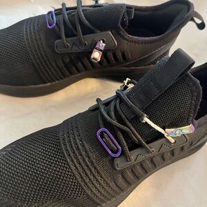 Women's Black Knit Sneakers with Iridescent Accent Details